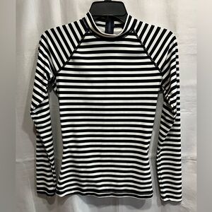 J. Crew Long Sleeve Rash Guard Swim Tee Navy Off-White Stripe UPF 50 Size S